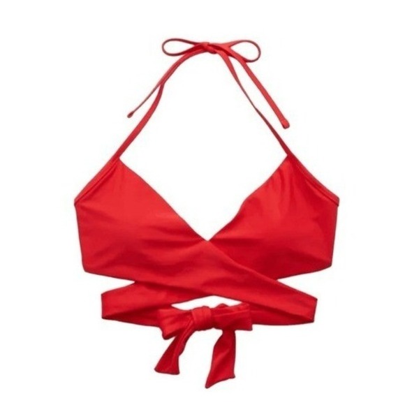 aerie Other - Aerie Tie Wrap Halter Bikini Top Chilly Red Nylon Scoop Removable Pads XXS